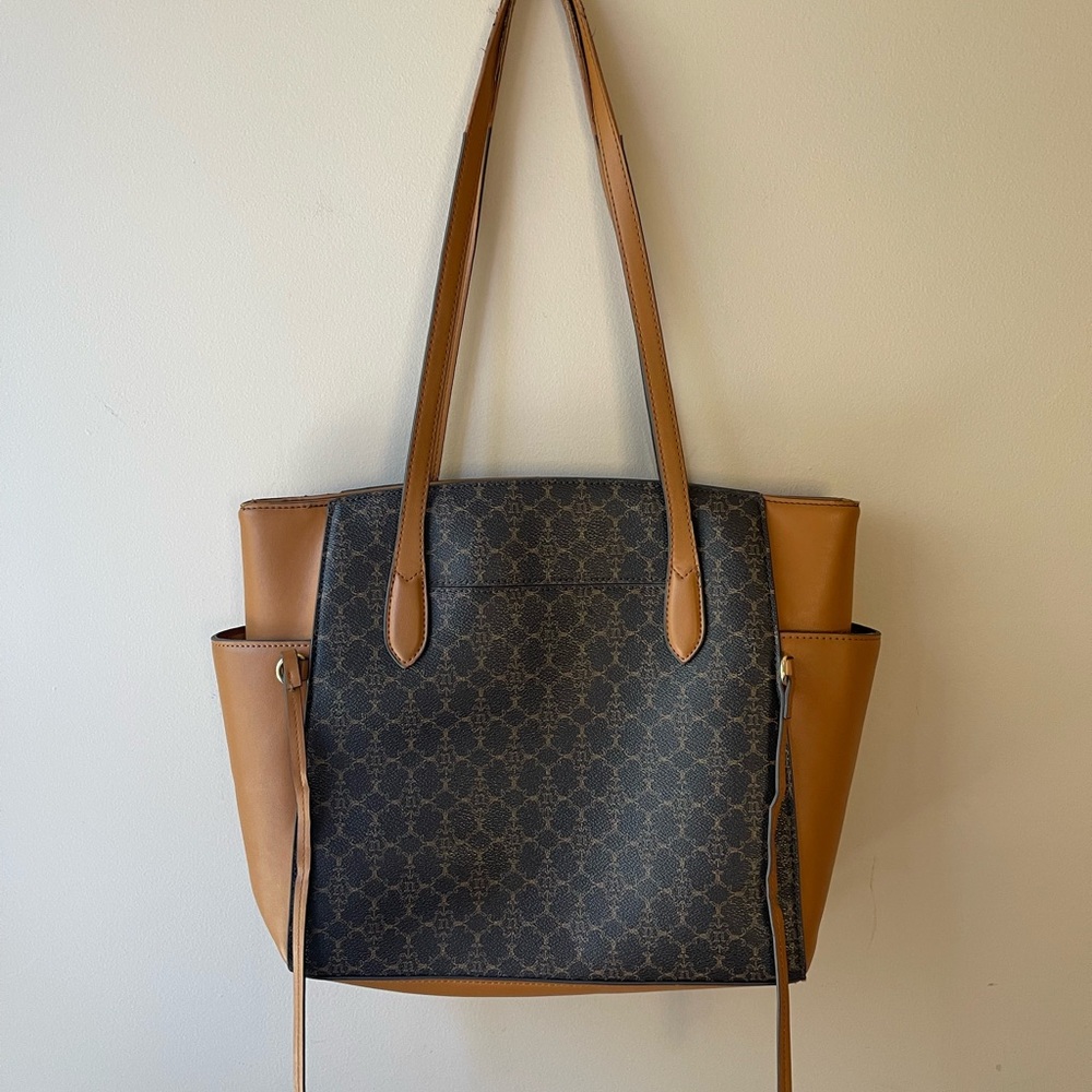 Nanette Lapore Brown Faux Leather Shoulder Tote Bag Two Tone Purse Handbag - Picture 2 of 7